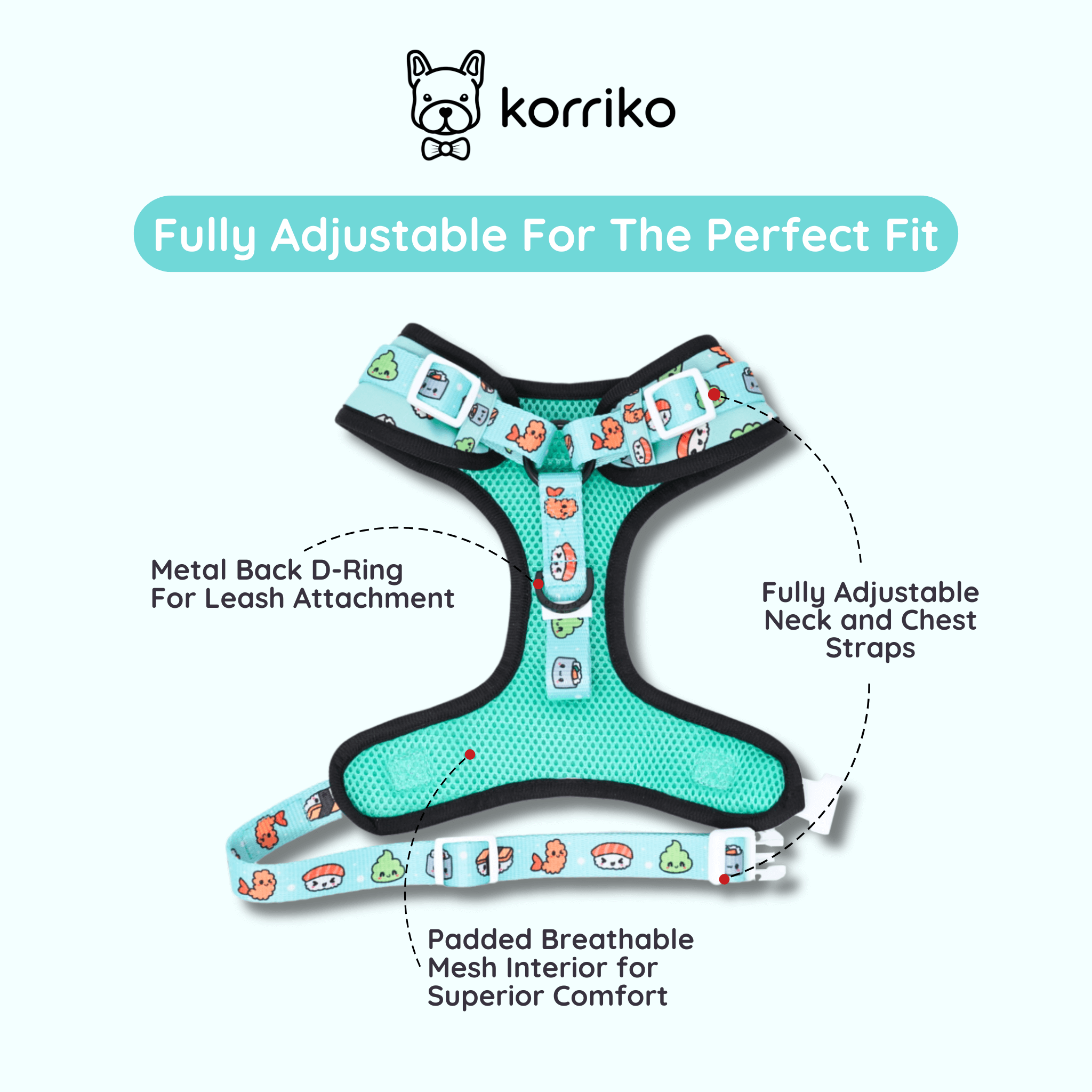Essential Adjustable Harness Walk Set - Sushi (3-Piece)
